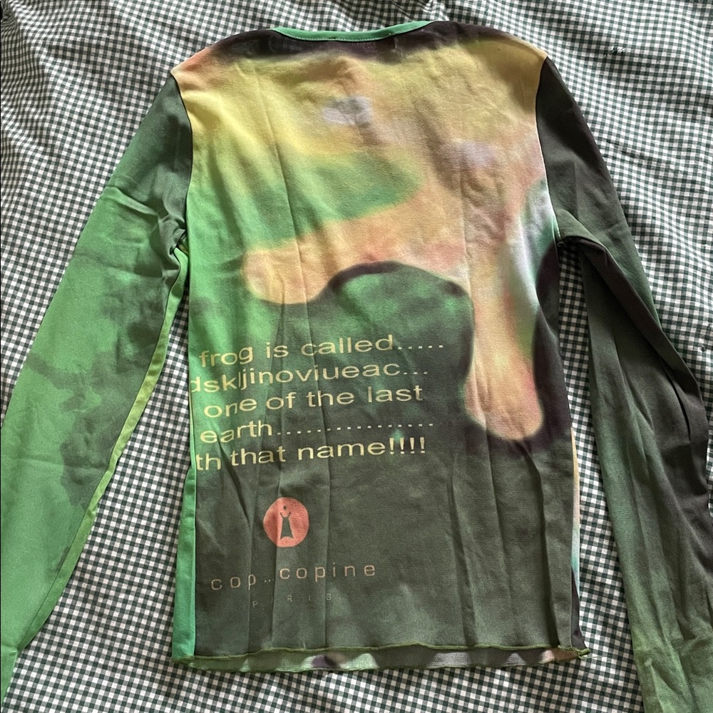 RARE COP COPINE Green Frog Print Long Sleeve Shirt - Picture 4 of 4